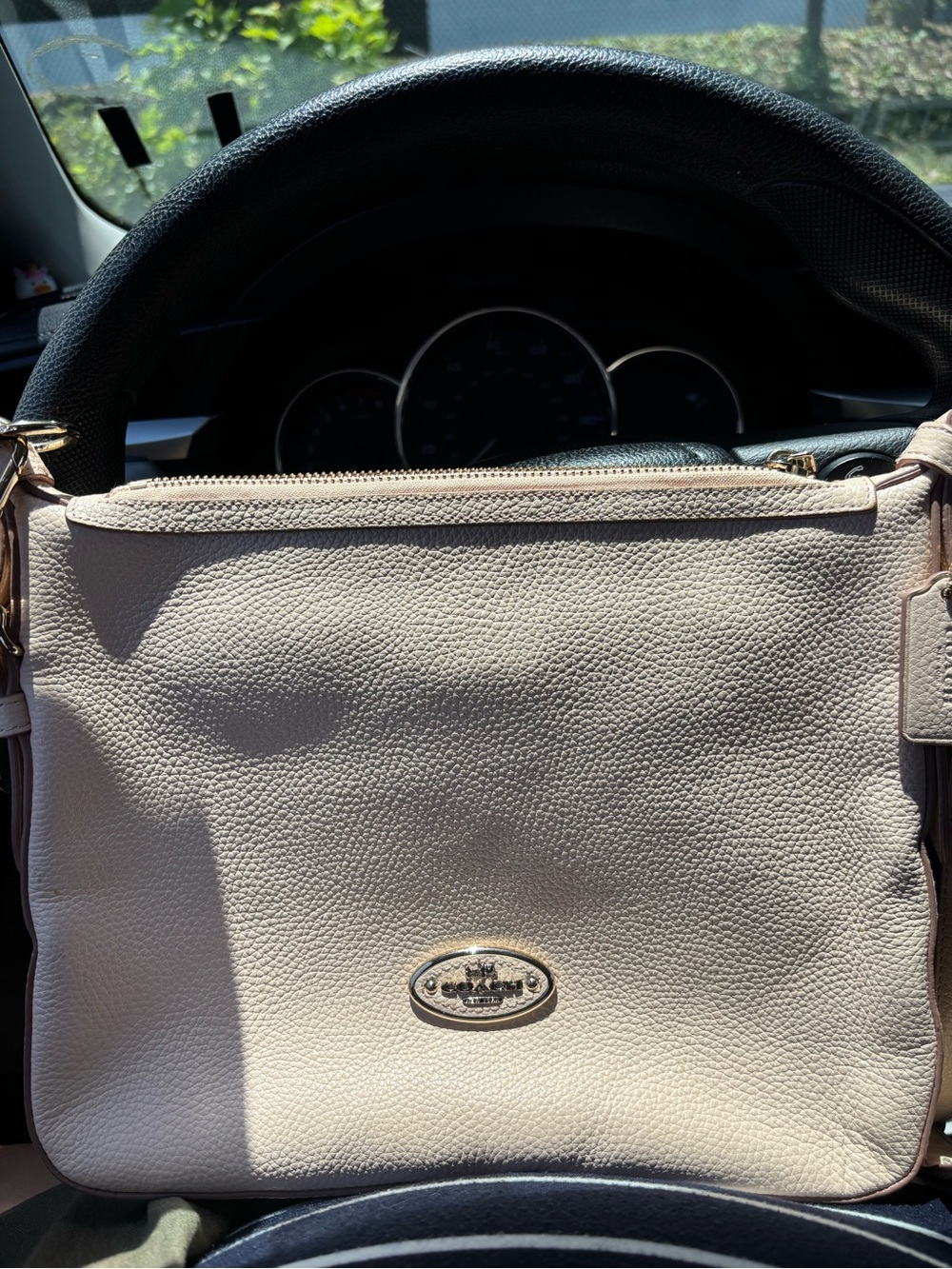 Coach Pebbled Leather Crossbody in Light Taupe